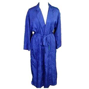 Vintage Victoria's Secret Royal Blue Satin Jacquard Robe With Belted Waist